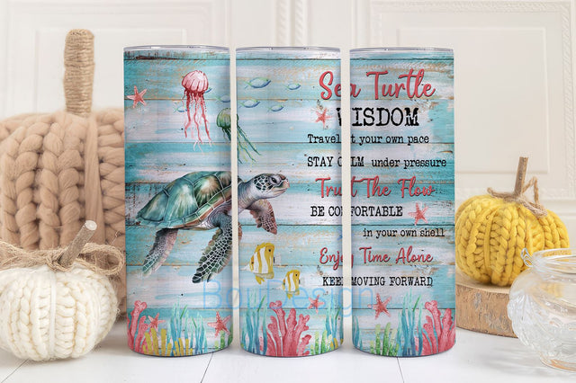 Sea Turtle Gifts for Women - Stainless Steel Sea Turtle Wisdom Tumbler, Sea Turtle Tumbler Wrap, Instant Digital Download Sublimation BouDesign 