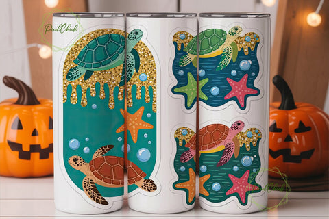 Sea Turtle Glitter Tumbler Wrap Sublimation PixelChick 