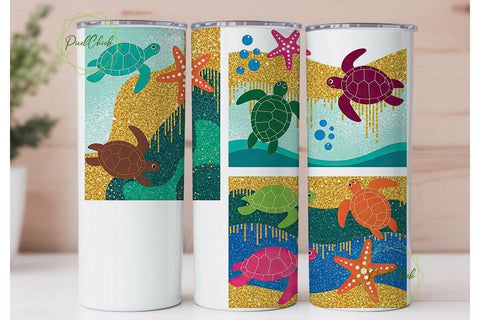 Sea Turtle Glitter Tumbler Wrap Sublimation PixelChick 