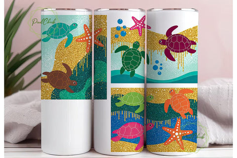 Sea Turtle Glitter Tumbler Wrap Sublimation PixelChick 
