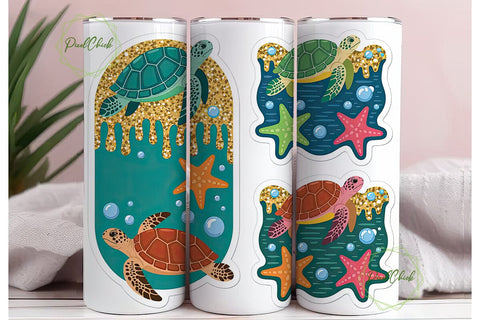 Sea Turtle Glitter Tumbler Wrap Sublimation PixelChick 