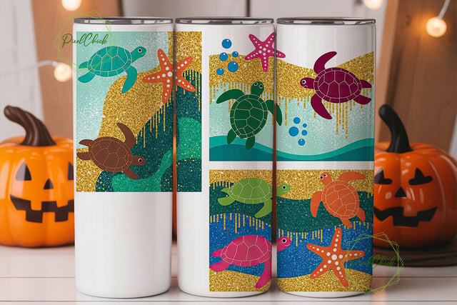 Sea Turtle Glitter Tumbler Wrap Sublimation PixelChick 