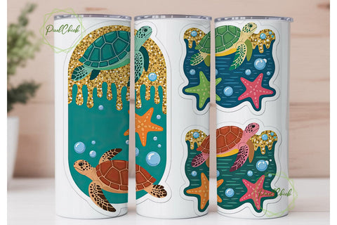 Sea Turtle Glitter Tumbler Wrap Sublimation PixelChick 