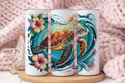 Sea Turtle & Hibiscus 20oz Tumbler Wrap Sublimation DesignSVG 