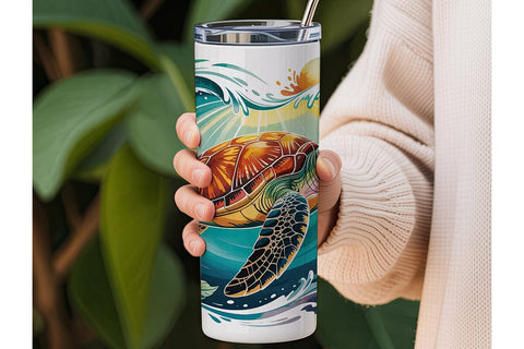 Sea Turtle & Hibiscus 20oz Tumbler Wrap Sublimation DesignSVG 