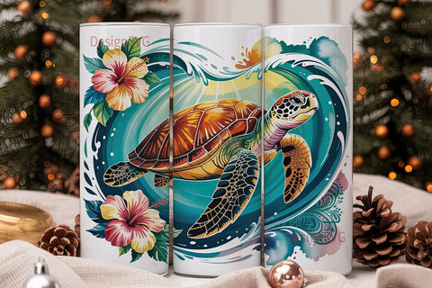 Sea Turtle & Hibiscus 20oz Tumbler Wrap Sublimation DesignSVG 