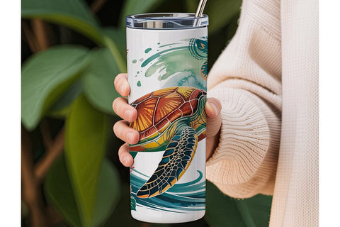 Sea Turtle & Hibiscus 20oz Tumbler Wrap Sublimation DesignSVG 