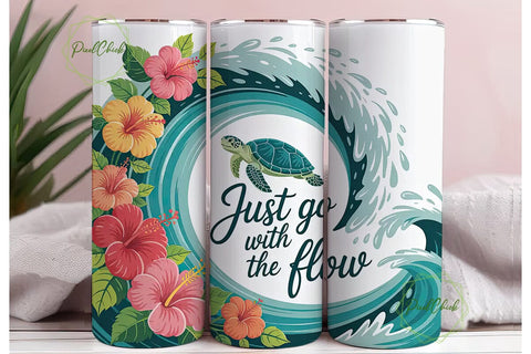 Sea Turtle & Hibiscus 20oz Tumbler Wrap Sublimation PixelChick 