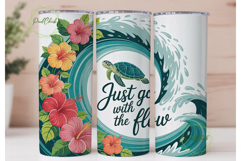 Sea Turtle & Hibiscus 20oz Tumbler Wrap Sublimation PixelChick 