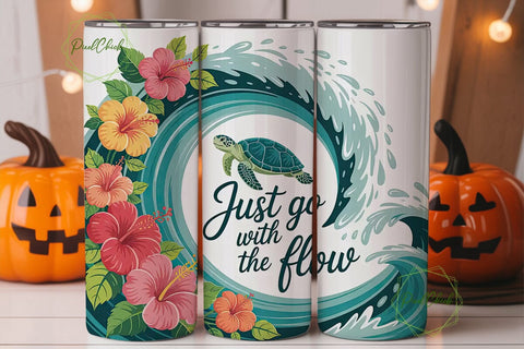 Sea Turtle & Hibiscus 20oz Tumbler Wrap Sublimation PixelChick 