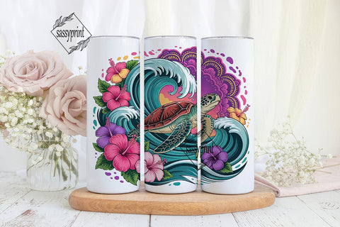 Sea Turtle Hibiscus 20oz Tumbler Wrap Sublimation sassyprint 