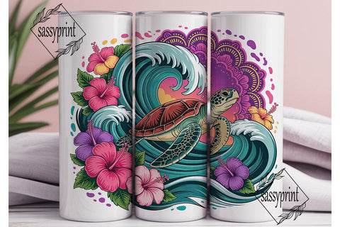 Sea Turtle Hibiscus 20oz Tumbler Wrap Sublimation sassyprint 