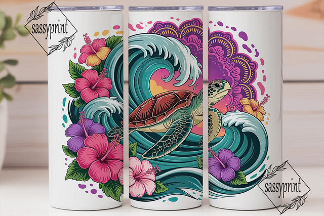 Sea Turtle Hibiscus 20oz Tumbler Wrap Sublimation sassyprint 