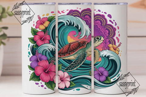 Sea Turtle Hibiscus 20oz Tumbler Wrap Sublimation sassyprint 