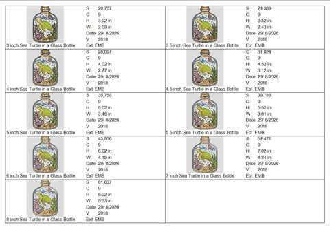 Sea Turtle in a Bottle Machine Embroidery Design – Ocean Marine Life Embroidery File Embroidery/Applique DESIGNS PatternFeed8 