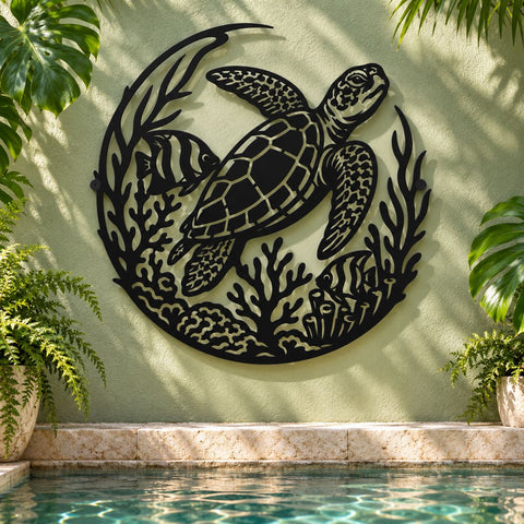 Sea Turtle Laser SVG | Ocean Turtle DXF | Marine Life CNC File | Coastal Metal Wall Art | Underwater Reef Plasma Cut Design SVG HappyDesignStudio 