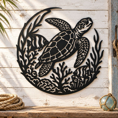 Sea Turtle Laser SVG | Ocean Turtle DXF | Marine Life CNC File | Coastal Metal Wall Art | Underwater Reef Plasma Cut Design SVG HappyDesignStudio 