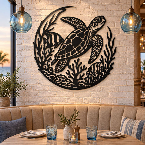 Sea Turtle Laser SVG | Ocean Turtle DXF | Marine Life CNC File | Coastal Metal Wall Art | Underwater Reef Plasma Cut Design SVG HappyDesignStudio 