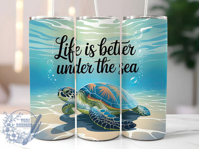 Sea Turtle Life Better 20oz Tumbler, Sea Turtle, Under the Sea, Life is Better, Tumbler Wrap, Sublimation Design, Marine Theme Sublimation ToriDesigns 