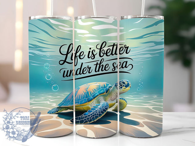 Sea Turtle Life Better 20oz Tumbler, Sea Turtle, Under the Sea, Life is Better, Tumbler Wrap, Sublimation Design, Marine Theme Sublimation ToriDesigns 
