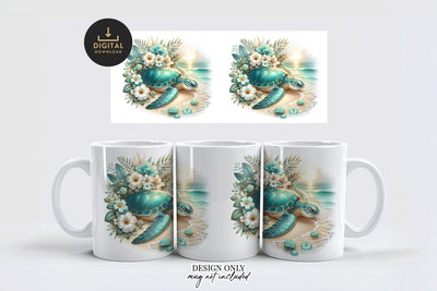 Sea Turtle Mug Wrap PNG, Coastal Beach Sublimation Design Sublimation BijouBay 