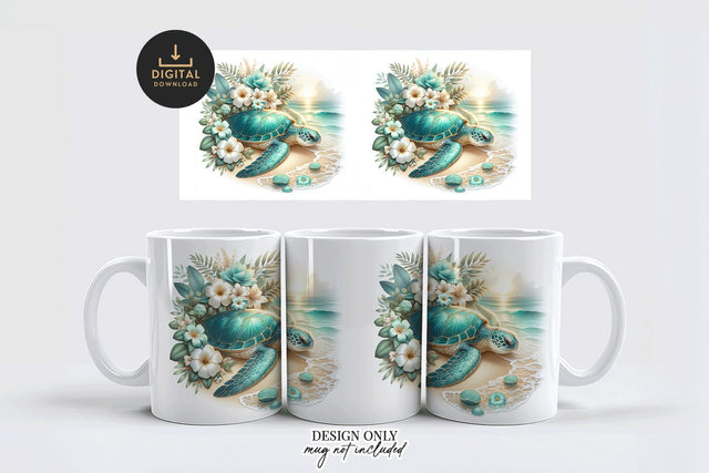 Sea Turtle Mug Wrap PNG, Coastal Beach Sublimation Design Sublimation BijouBay 