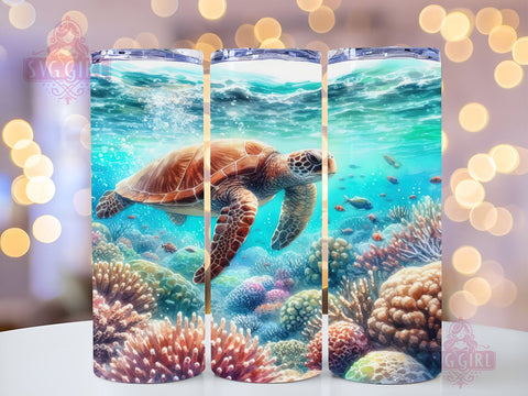 Sea Turtle Ocean 20oz Tumbler Wrap Sublimation Design, Straight Tapered Tumbler Wrap, Summer Tumbler Png, Instant Digital Download Sublimation SvggirlplusArt 