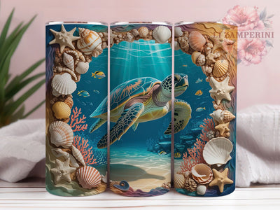 Sea Turtle Ocean 3D 20oz Tumbler, 3D Effect, Hole In Wall, Ocean Theme, Marine Life, 20oz Tumbler Wrap, Sublimation PNG Sublimation Li Zamperini 