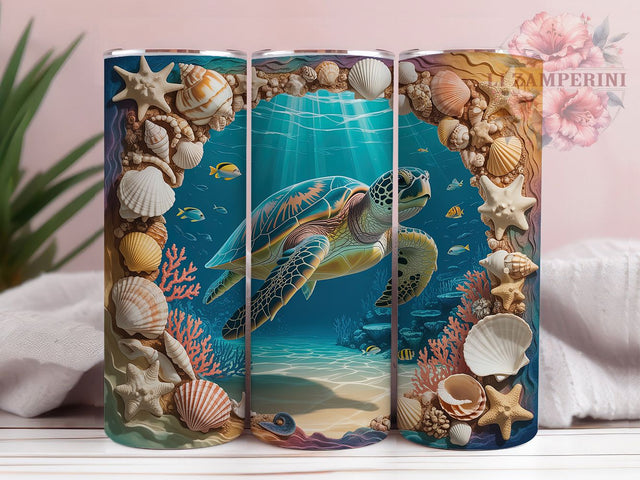 Sea Turtle Ocean 3D 20oz Tumbler, 3D Effect, Hole In Wall, Ocean Theme, Marine Life, 20oz Tumbler Wrap, Sublimation PNG Sublimation Li Zamperini 