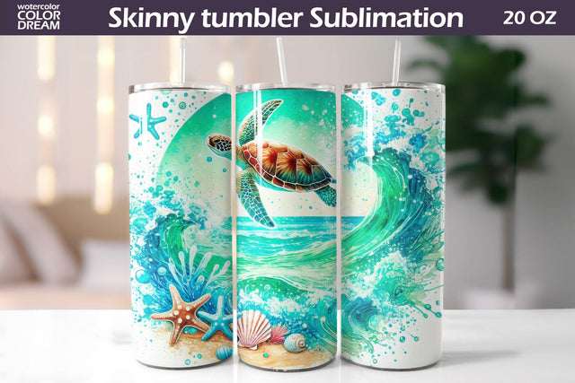 Sea Turtle Ocean Wave Tumbler Wrap Sublimation WatercolorColorDream 