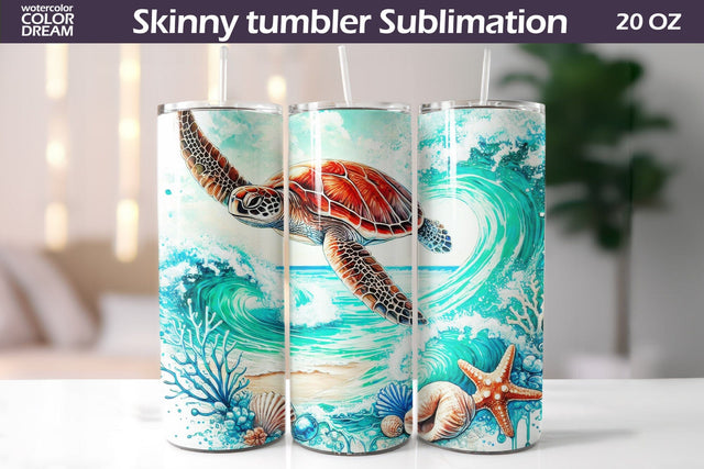  Sea Turtle Ocean Wave Tumbler Wrap Sublimation WatercolorColorDream 