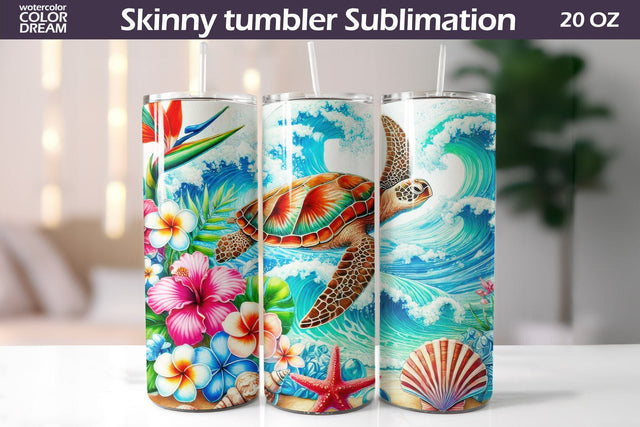 Sea Turtle Ocean Wave Tumbler Wrap Sublimation WatercolorColorDream 