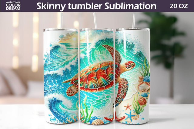Sea Turtle Ocean Wave Tumbler Wrap Sublimation WatercolorColorDream 