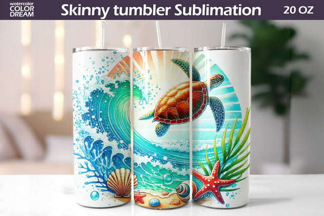 Sea Turtle Ocean Wave Tumbler Wrap Sublimation WatercolorColorDream 