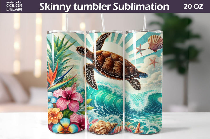  Sea Turtle Ocean Wave Tumbler Wrap Sublimation WatercolorColorDream 