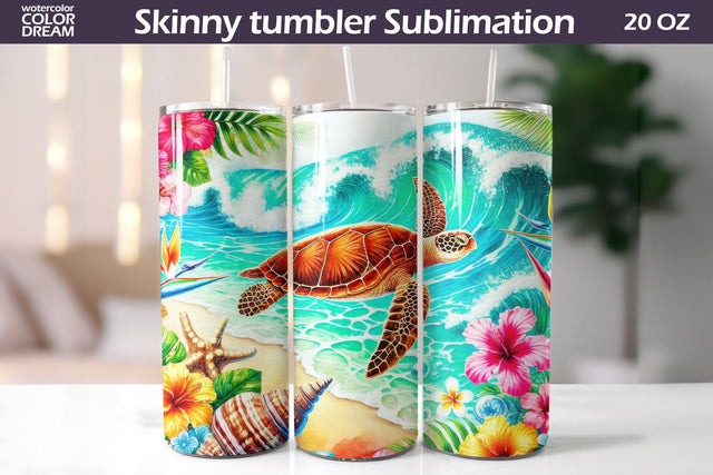 Sea Turtle Ocean Wave Tumbler Wrap Sublimation WatercolorColorDream 