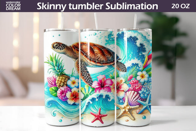  Sea Turtle Ocean Wave Tumbler Wrap Sublimation WatercolorColorDream 