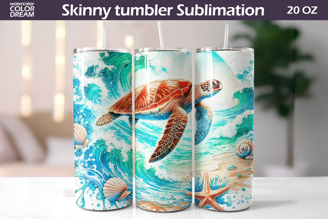 Sea Turtle Ocean Wave Tumbler Wrap Sublimation WatercolorColorDream 