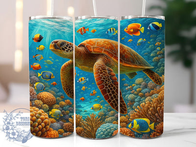 Sea Turtle Ocean Wildlife Tumbler, Sea Turtle Gift, Marine Animal Design, Underwater Theme Cup, Beach Lover Present, Ocean Wildlife Gift, Sublimation Template Sublimation ToriDesigns 