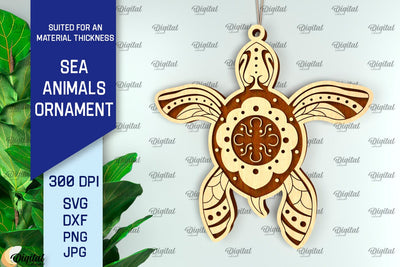 Sea Turtle Ornament Laser Cut. Wooden Sea Animals SVG SVG Evgenyia Guschina 