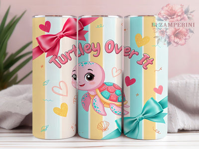 Sea Turtle Pink Sparkle 20oz Tumbler, Turtley Over It, Sparkling Shell, Pink Flippers, Turquoise Design, Skinny Tumbler, Sublimation PNG Sublimation Li Zamperini 