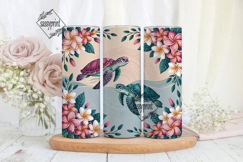 Sea Turtle & Plumeria 20oz Tumbler Wrap Sublimation sassyprint 