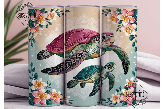 Sea Turtle & Plumeria 20oz Tumbler Wrap Sublimation sassyprint 