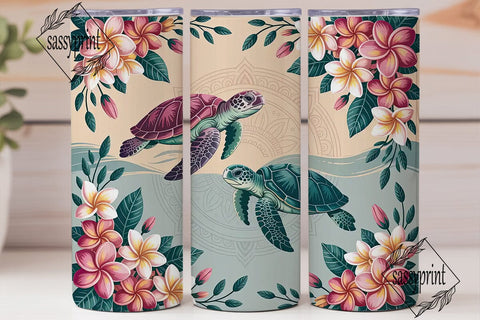 Sea Turtle & Plumeria 20oz Tumbler Wrap Sublimation sassyprint 