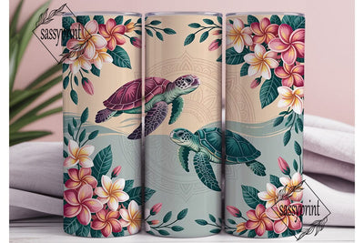 Sea Turtle & Plumeria 20oz Tumbler Wrap Sublimation sassyprint 