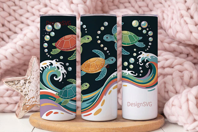 Sea Turtle Rainbow Waves 20oz Tumbler Sublimation DesignSVG 