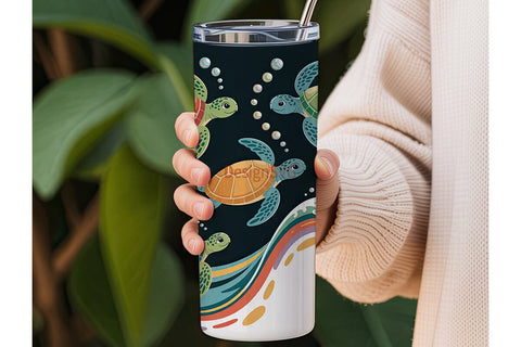 Sea Turtle Rainbow Waves 20oz Tumbler Sublimation DesignSVG 