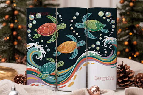 Sea Turtle Rainbow Waves 20oz Tumbler Sublimation DesignSVG 
