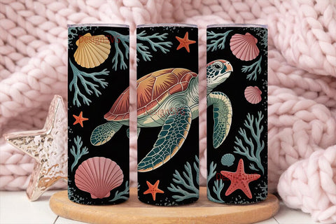 Sea Turtle & Seashells 20oz Tumbler Wrap Sublimation DesignSVG 