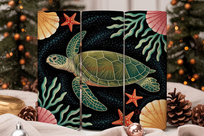 Sea Turtle & Seashells 20oz Tumbler Wrap Sublimation DesignSVG 